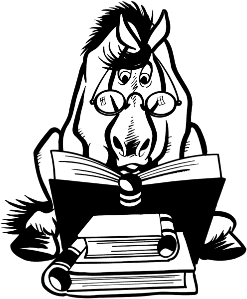 Horse reading a book vinyl sticker customize on line.  Schools and Teaching 080-0212